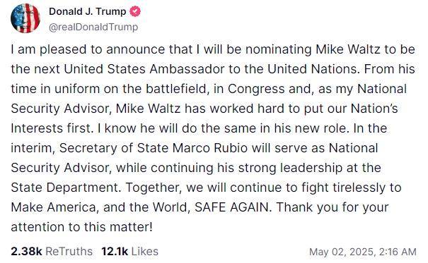 皇冠信用盘怎么弄_“群聊泄密门”主角沃尔兹离职皇冠信用盘怎么弄，被提名为下一任美国驻联合国大使