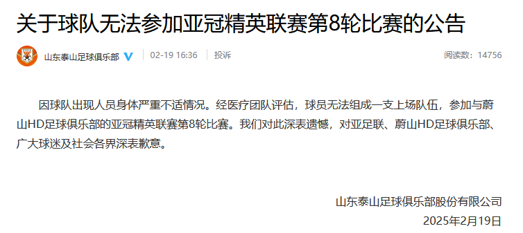 皇冠信用开户申请_重罚皇冠信用开户申请！山东泰山被禁止参加亚足联赛事2个赛季 罚款5万美元