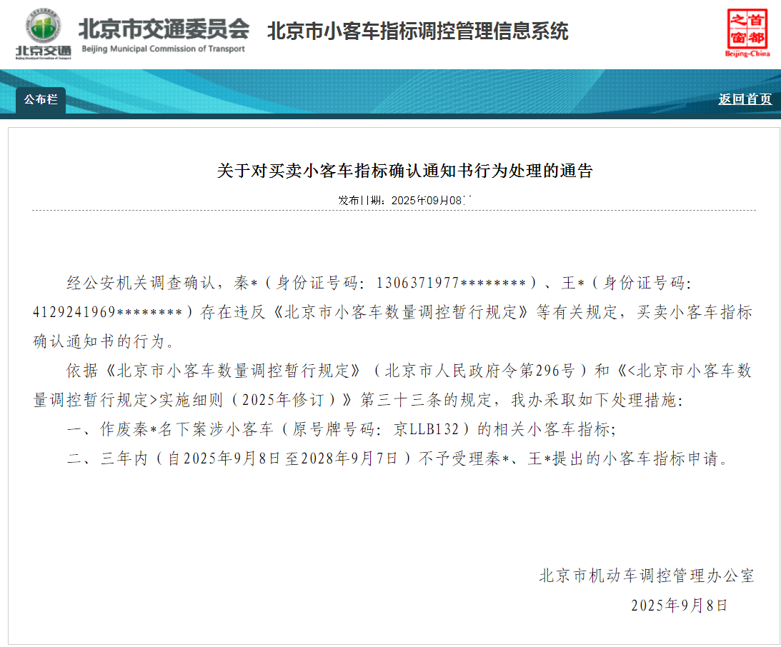 皇冠信用网注册_北京：违规买卖小客车指标确认通知书 6人被处理